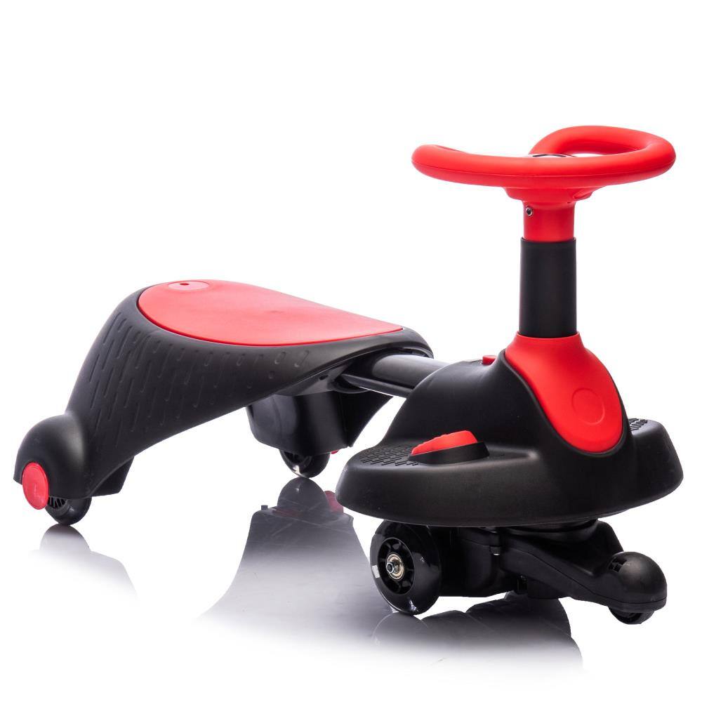 Back. BreeBe - 6V Kids Electric Wiggle Car with 360° Rotating Steering, Flashing PU Wheels, Bluetooth, Shock Absorbers, Ages 3+ - Red.