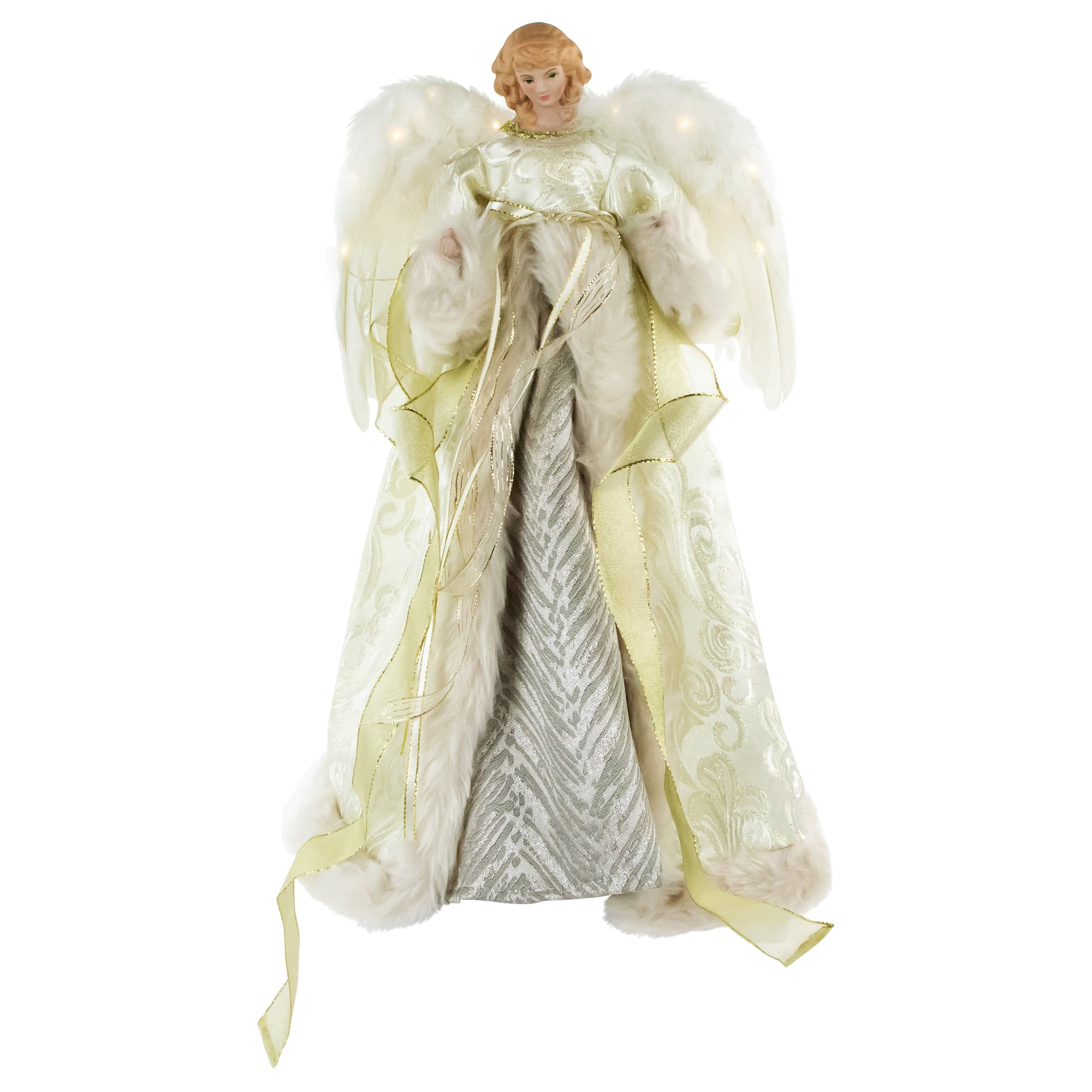 Northlight - 18" Lighted White and Angel in a Dress Christmas Tree Topper - Warm White Lights - Gold