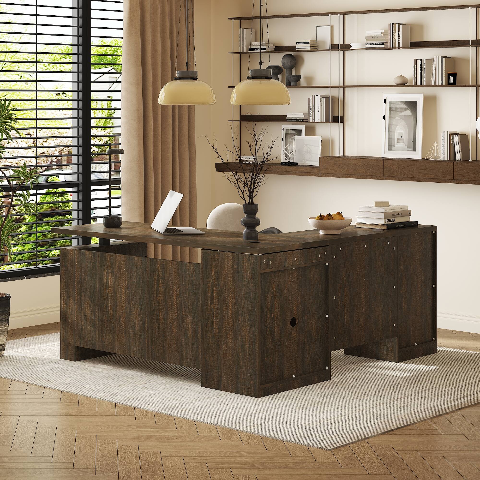 Alt View 4. Famapy - Famapy Electric Standing Desk: L - Shaped, Adjustable Height & Smart Storage - Brown.