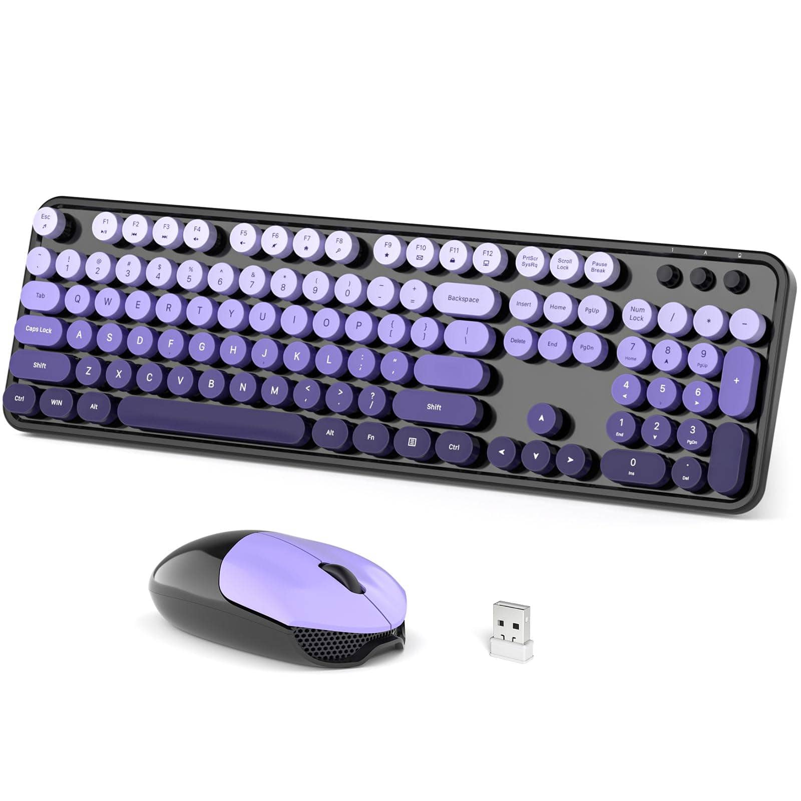 HM 1810 - Wireless And Mouse Combo Full sized Typewriter Keyboards 2 4 Ghz Usb Receiver Plug Play For Windows Pc Lapt - Black Purple