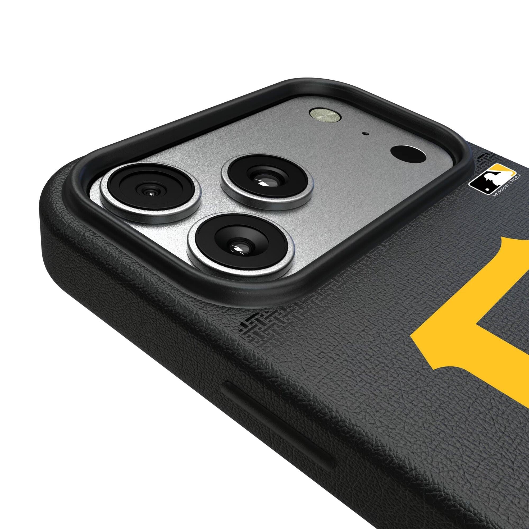 Alt View 2. Keyscaper - Pittsburgh Pirates Linen Logo iPhone Magnetic Bump Case - 15 - Black.