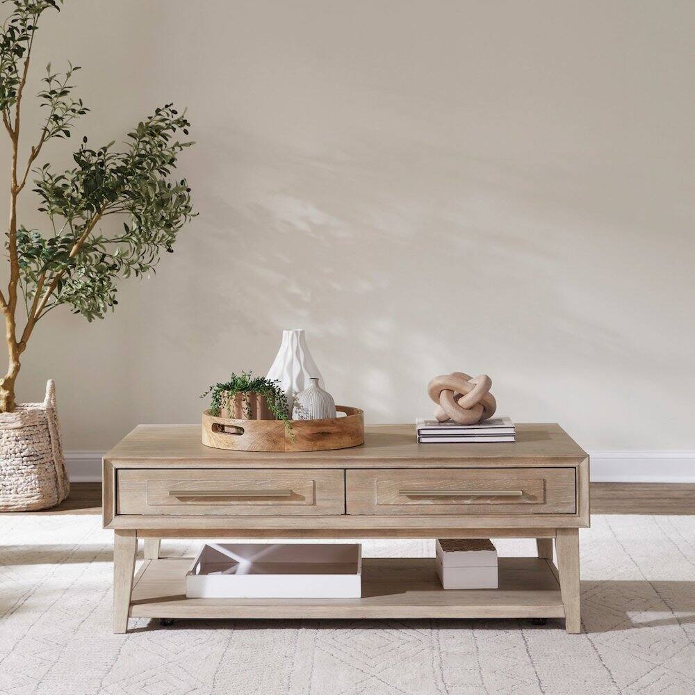 Alt View 4. Liberty Furniture Industries - Brentwood Cocktail Table with Drawer Storage - Sandstone Oak Wood - Sandstone.