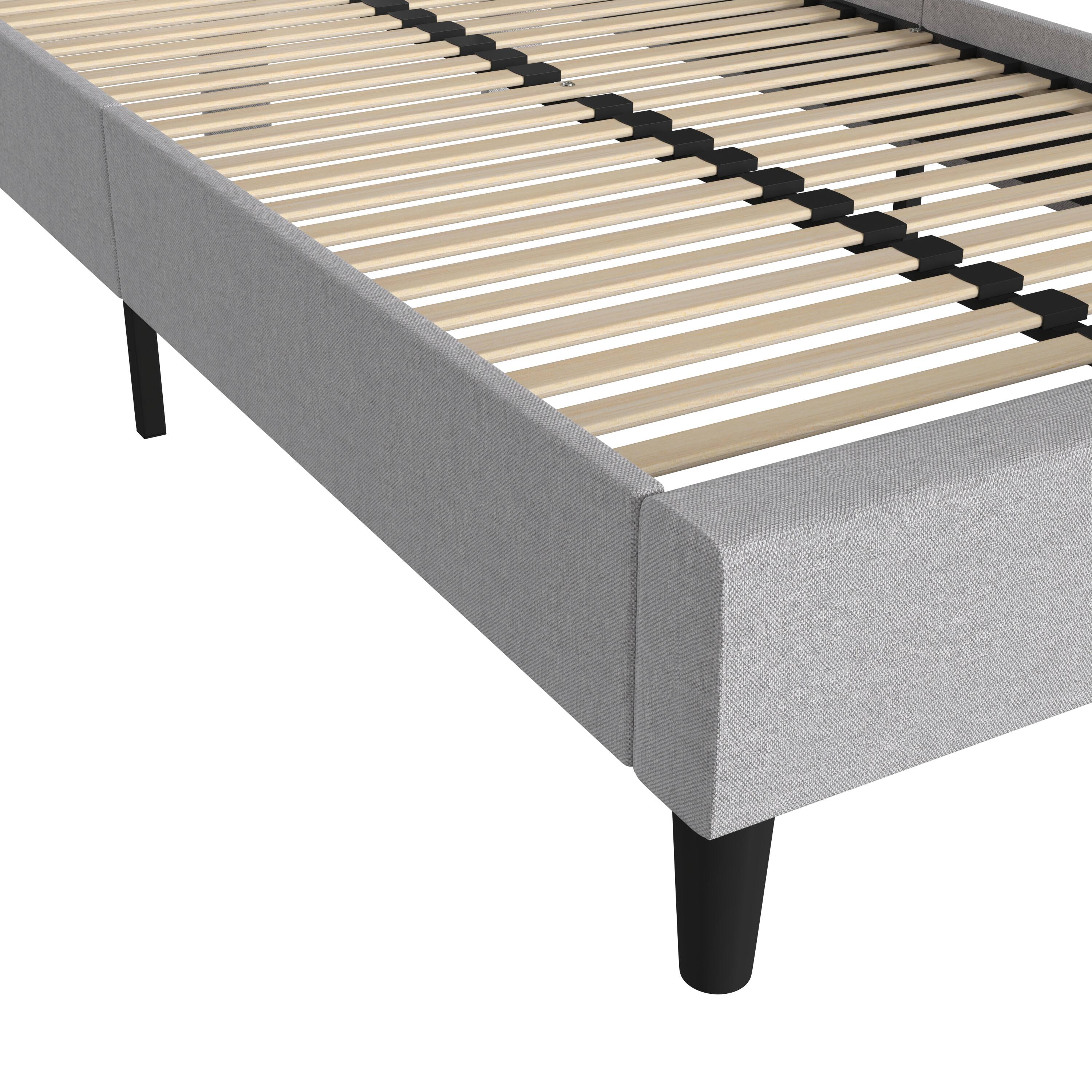 Alt View 9. Emma + Oliver - Pasithea Upholstered Platform Bed with Curved, Slim Panel Headboard and Wooden Support Slats - Light Grey.