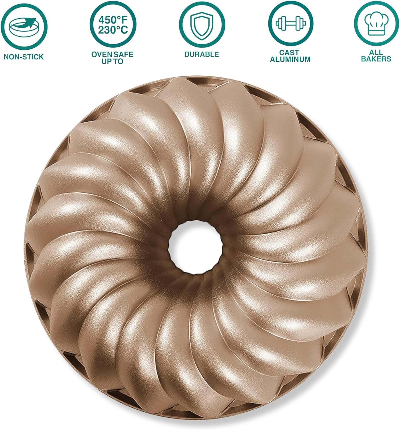 - Non-Stick
- Oven Safe Up to 450°F (230°C)
- Durable
- Cast Aluminum
- All Bakers