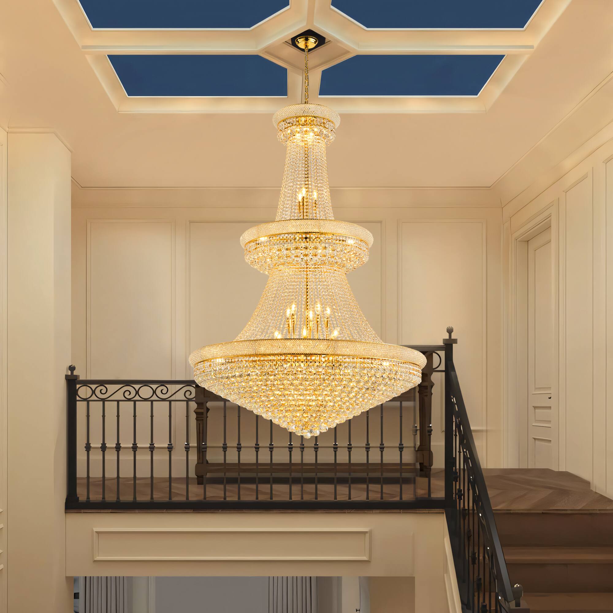 Alt View 1. Boyel Living - 48 Inch Grand Gold Crystal Chandelier 3 Tier Empire Style with 42 E12 Bulbs and 680 Crystal Balls.