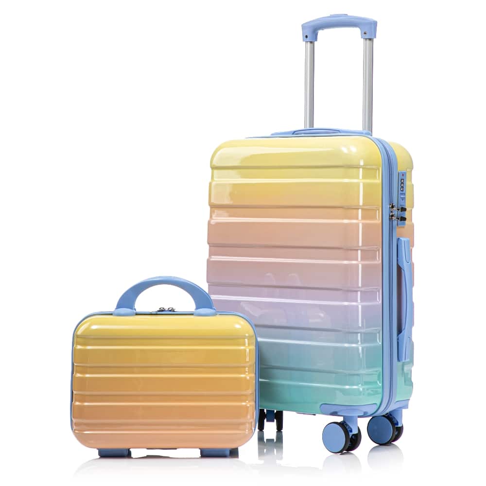 Front. Ropilly - Ropilly 2 Piece Carry On Luggage Set Gradient Color Hardside Suitcase 20 Inch Spinner Luggage with 14 Inch Cosmetic Case - Blue+Yellow.