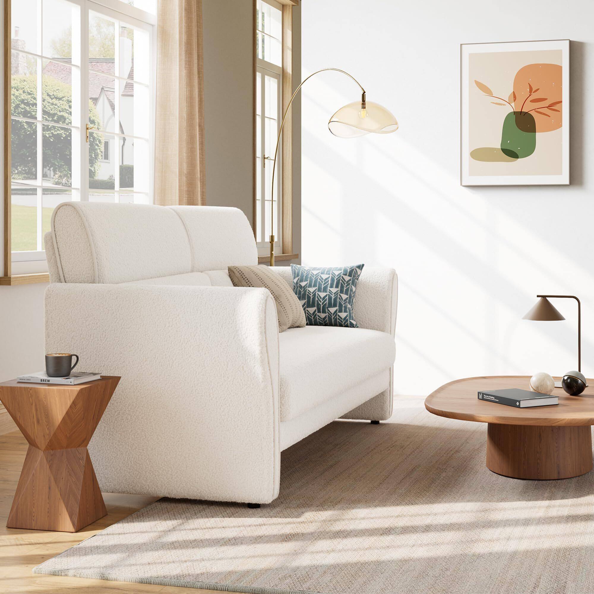 Alt View 4. Jojoka - Couches for Living Room, 57" Loveseat Sofa, Modern Boucle Small Couch - Beige.