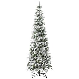 Homcom - Unlit Snow-Flocked Slim Pine Artificial Christmas Tree with Realistic Branches and 668 Tips - Green