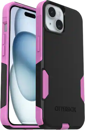 Front. OtterBox - OtterBox - Commuter Series Hard Shell Case for Apple iPhone 16e, Apple iPhone 15, Apple iPhone 14, & Apple iPhone 13 - Midnight Mauve (Black & Pink).