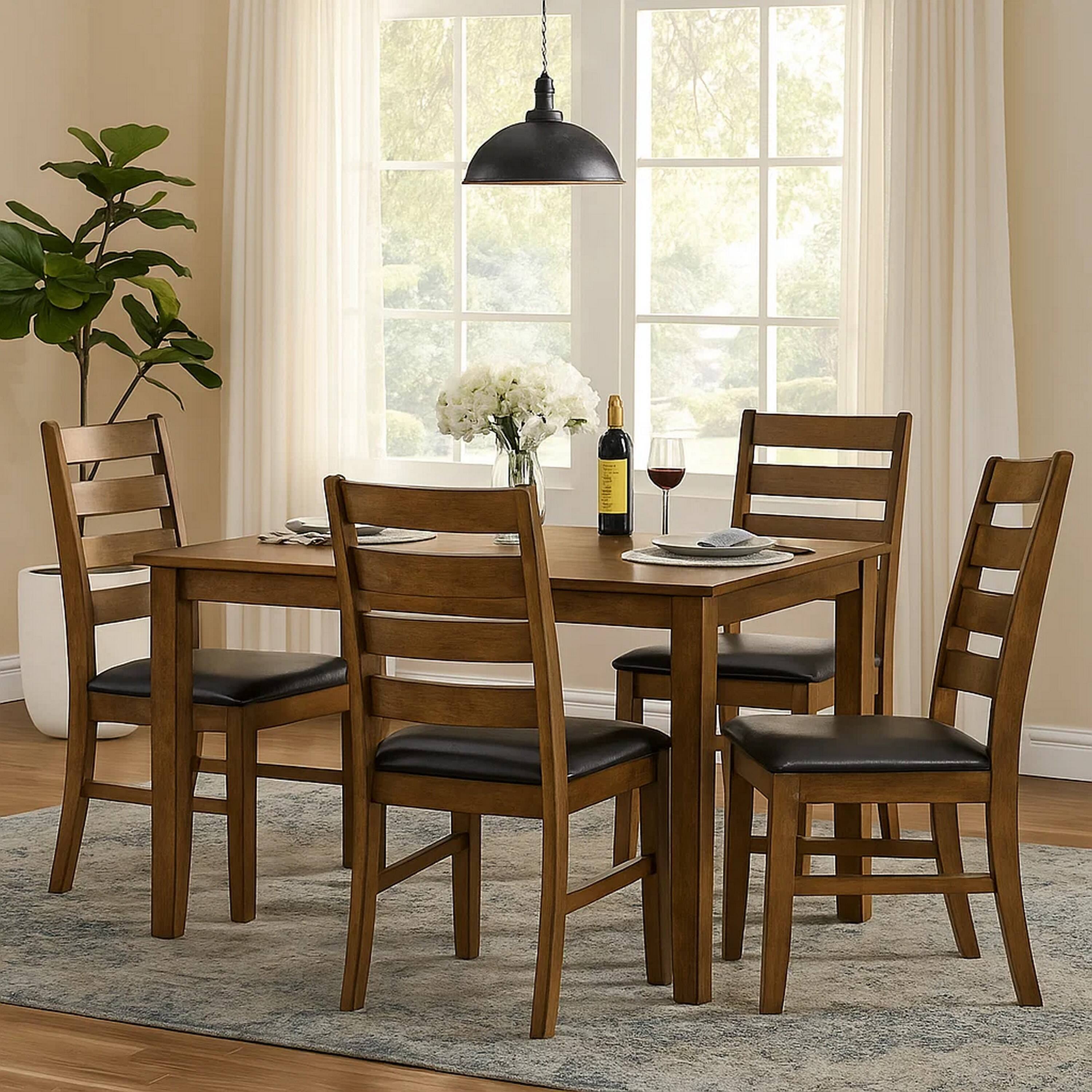 Alt View 6. Manhattan Lane - Dexy Dining Side Chair Set of 2, Ladderback, Walnut Brown Faux Leather - Walnut Brown.