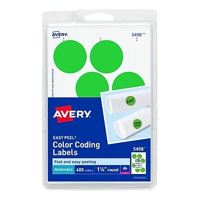AVERY
5498
EASY PEEL®
Color Coding Labels
Fast and easy peeling
REMOVABLE
400 Labels
1 1/4" round
8 Labels per sheet
5498