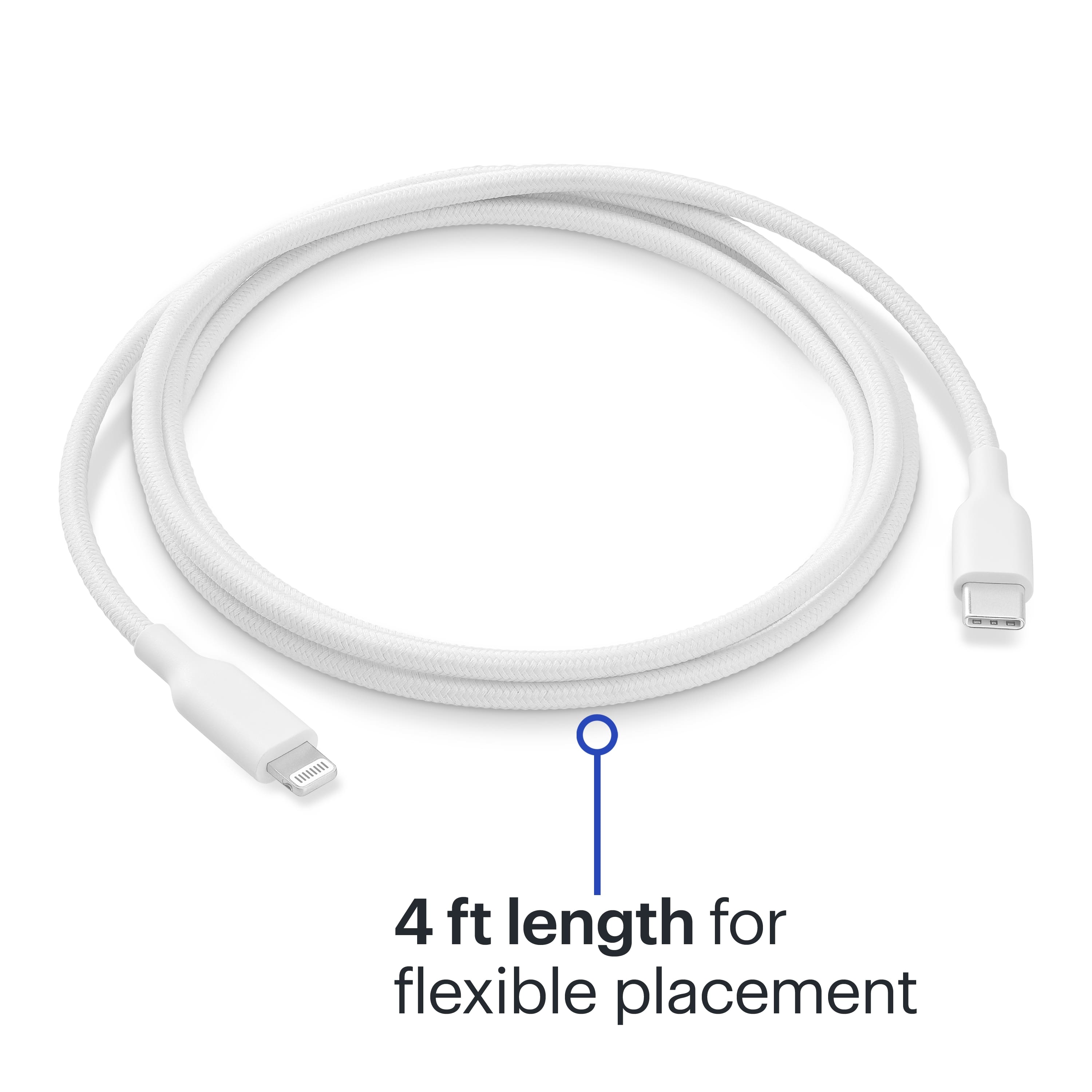 The text on the image reads: "4 ft length for flexible placement."