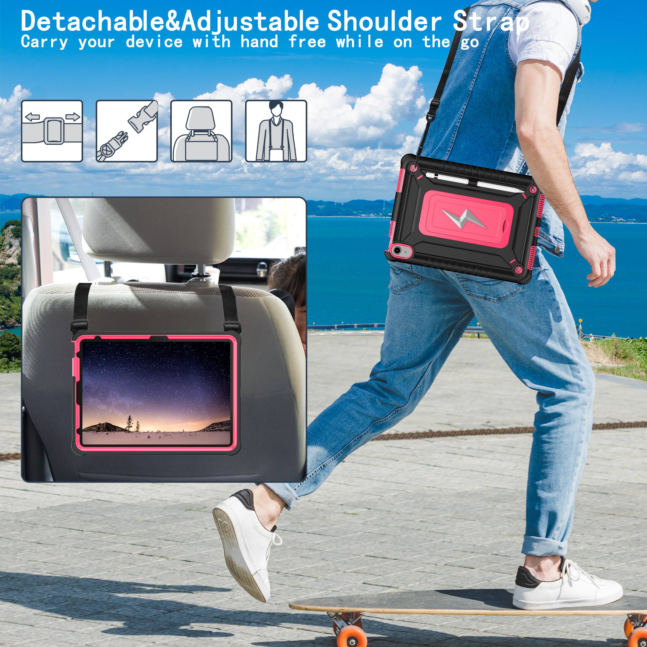 Detachable & Adjustable Shoulder Strap  
Carry your device with hand free while on the go