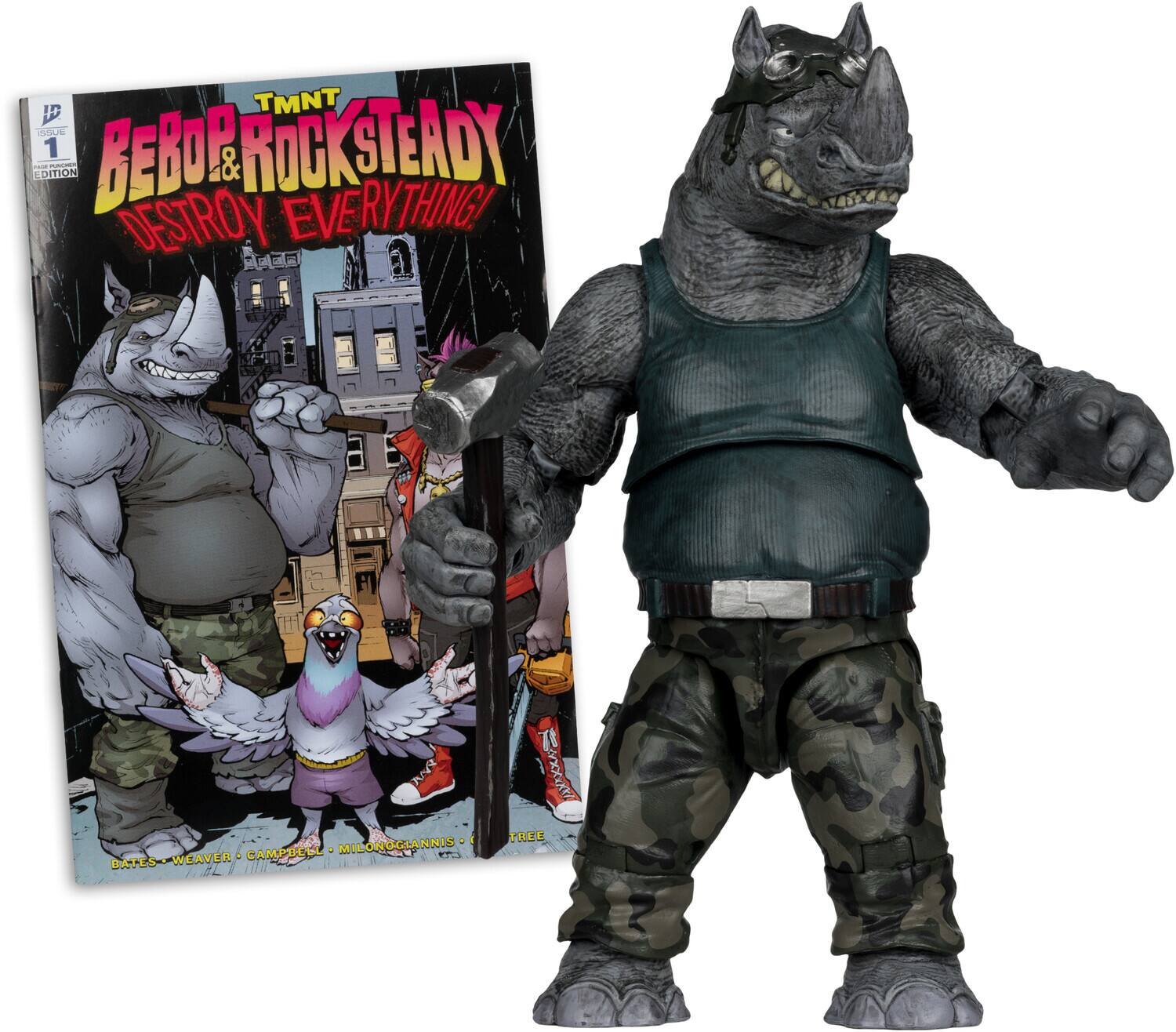 McFarlane Toys - Teenage Mutant Ninja Turtles - Rocksteady 5" Action Figure with Comic (TMNT) - COLLECTIBLES