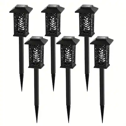 Front. Oumilen - 6 Pack Solar Leaf Shadow Pathway Lights – Waterproof Warm White Ground Stake Lights for Yard Lawn Garden.