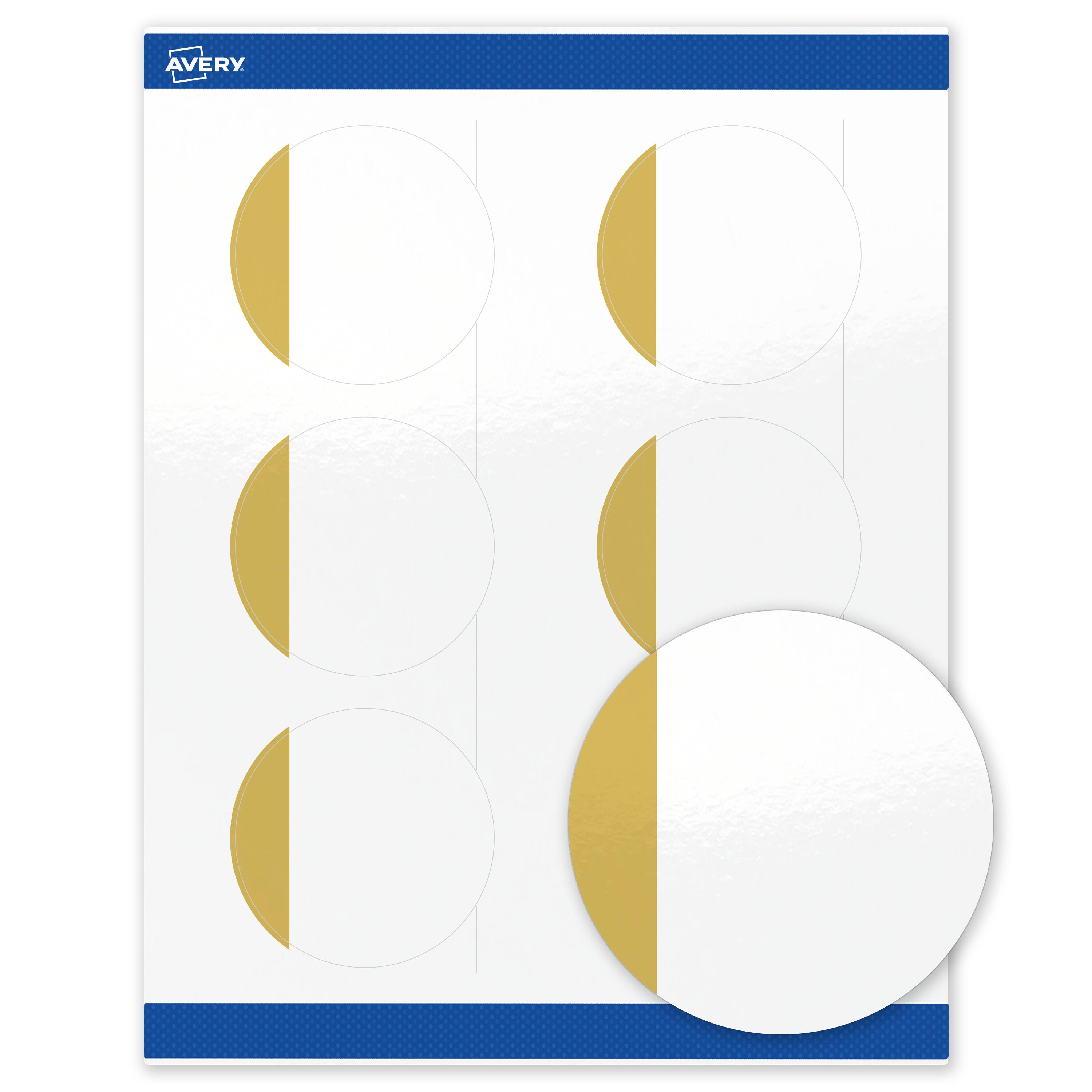 Front. Avery - Avery Labels, 3" Diameter, Glossy White, Dipped Gold Edge - White.