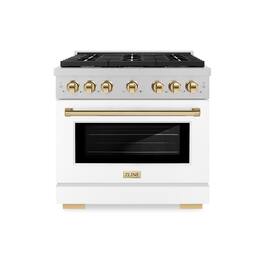 ZLINE - Autograph 36 in. Paramount Satin Steel Gas Range with Gold Accents (SGRSZ-WM-36-G) - White