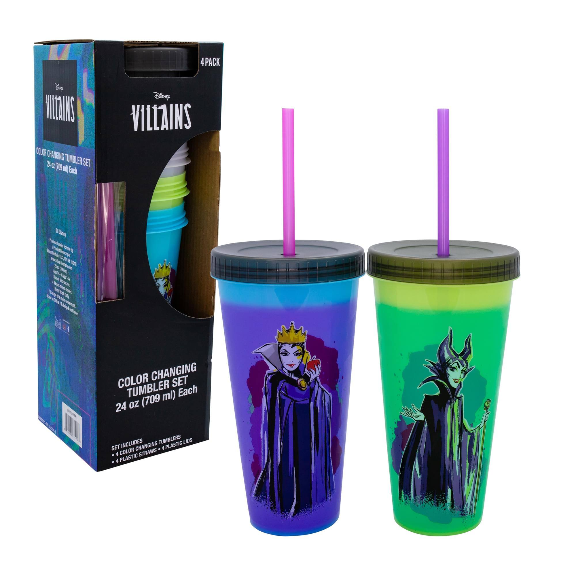 4 PACK

Disney VILLAINS

COLOR CHANGING TUMBLER SET

24 oz (709 ml) Each

SET INCLUDES
• 4 COLOR CHANGING TUMBLERS
• 4 PLASTIC STRAWS
• 4 PLASTIC LIDS