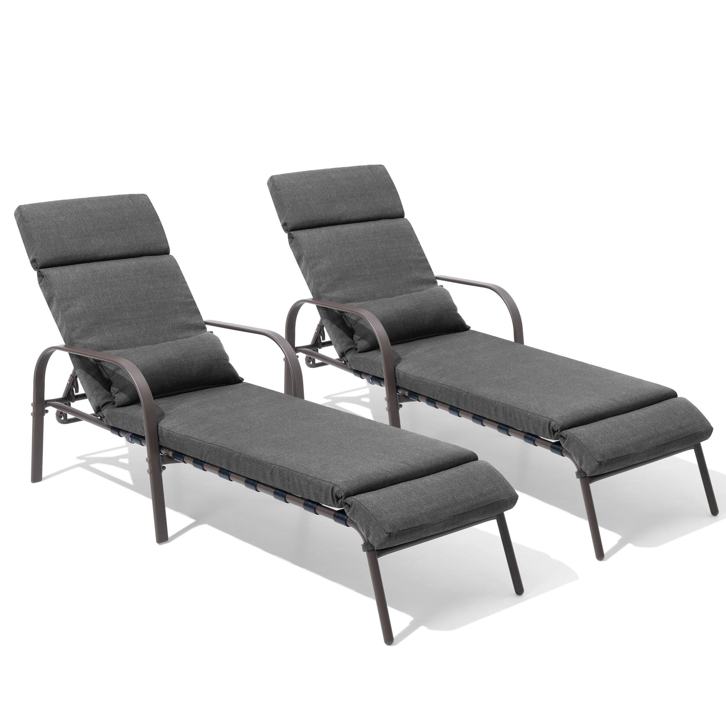 Alt View 1. Crestlive Products - Crestlive Products 2 pc Outdoor Cushioned Adjustable Chaise Lounge Chairs (Set of 2) Patio Pool Loungers Dark Gray - Dark Gray.