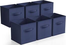 Sorbus - Foldable Storage Cubes - 6 Fabric Baskets for Organizing Pantry, Closet, Shelf, Nursery, Playroom, Toy Box, Cubby - Navy Blue