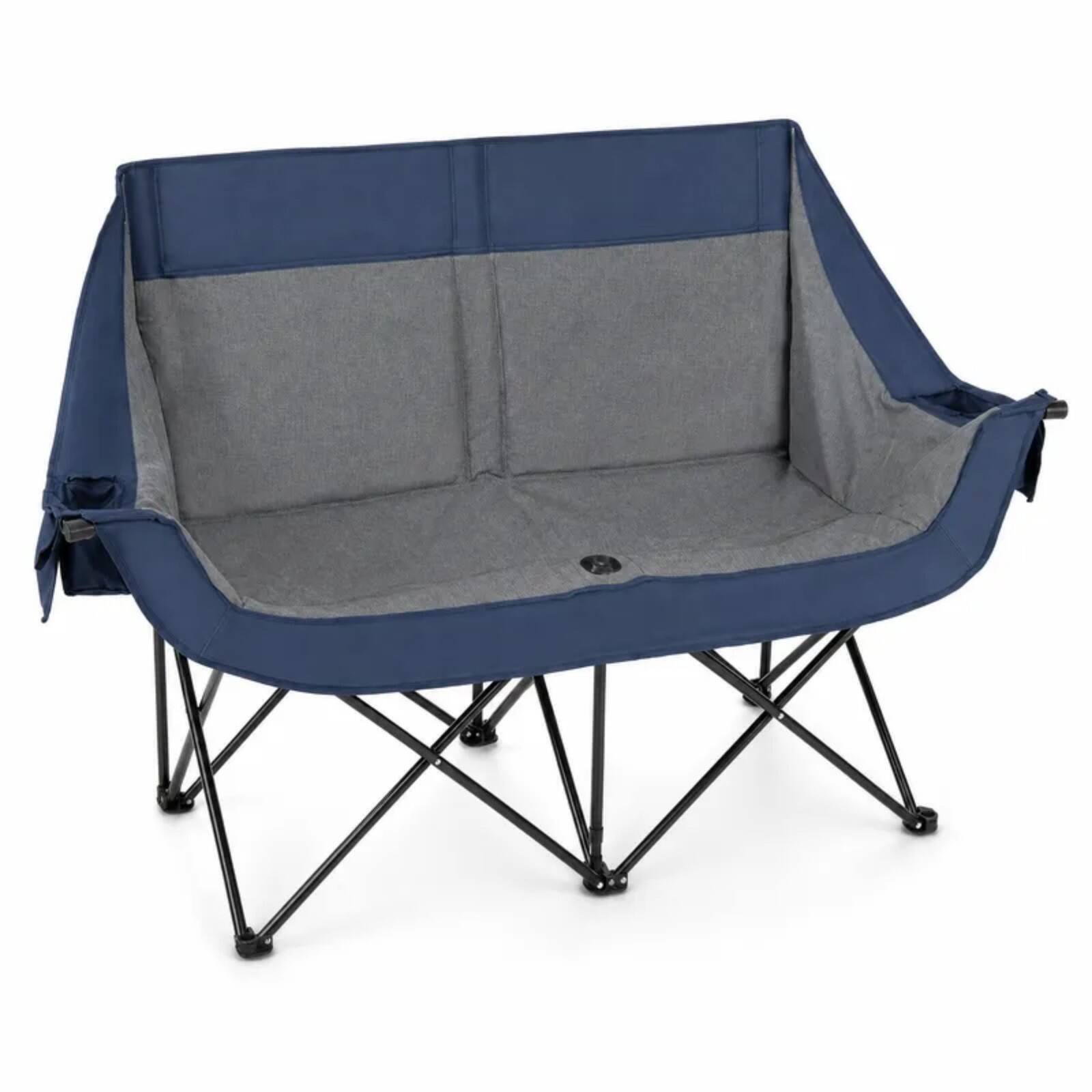 Alt View 9. Costway - Costway Heated Double Camping Chair with 4 Heating Zones & 3 Heat Levels,Wine Glass Holders - Navy.