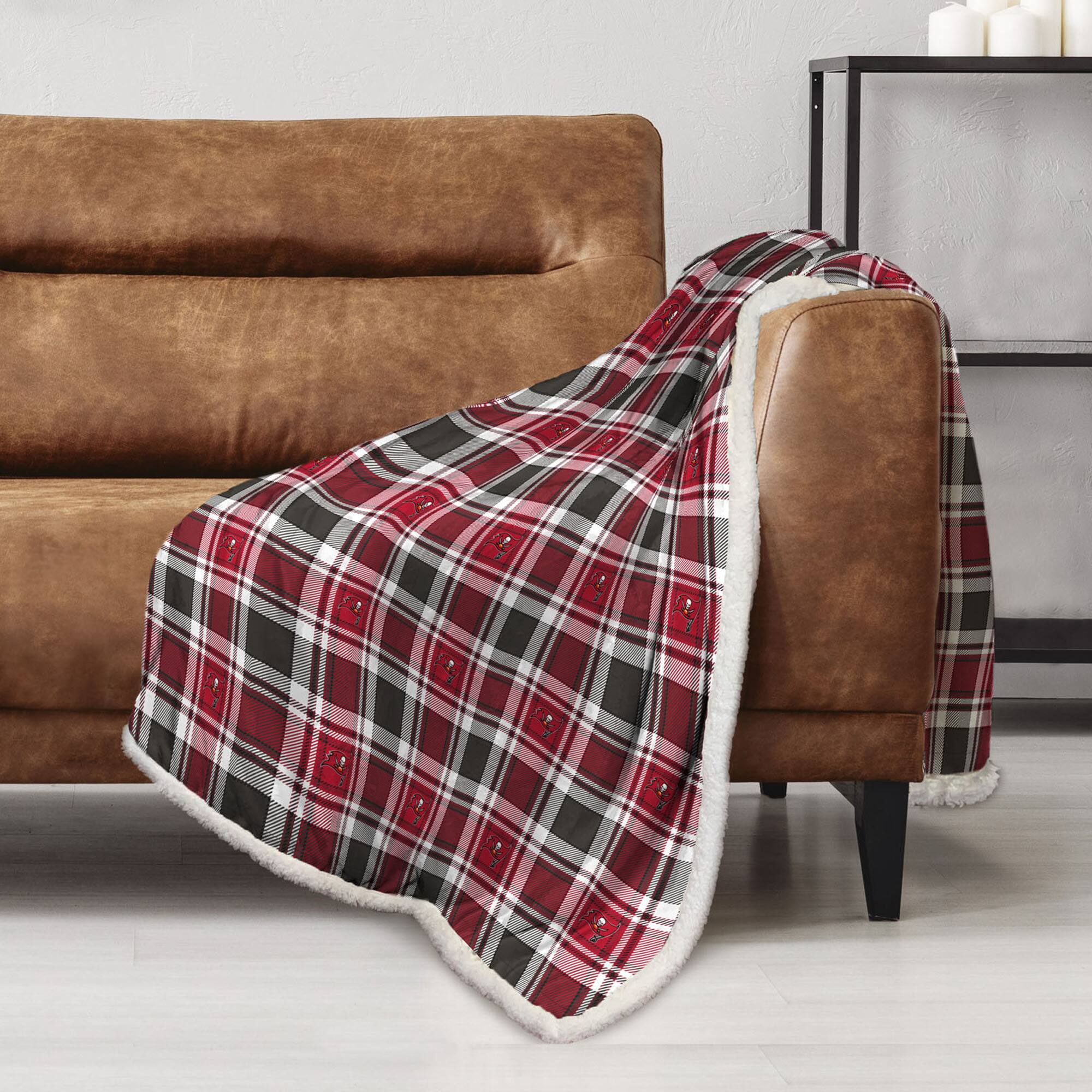 Alt View 1. Pegasus - Tampa Bay Buccaneers 60" x 90" Plaid Logo Box Royal Plush Sherpa Blanket - Multicolor.