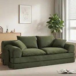 Dyonery - 5-in-1 Convertible Sleeper Sofa Bed,79" Green Corduroy Boneless Folding Futon Cloud Couch,Loveseat Pull Out Couch Bed - Green