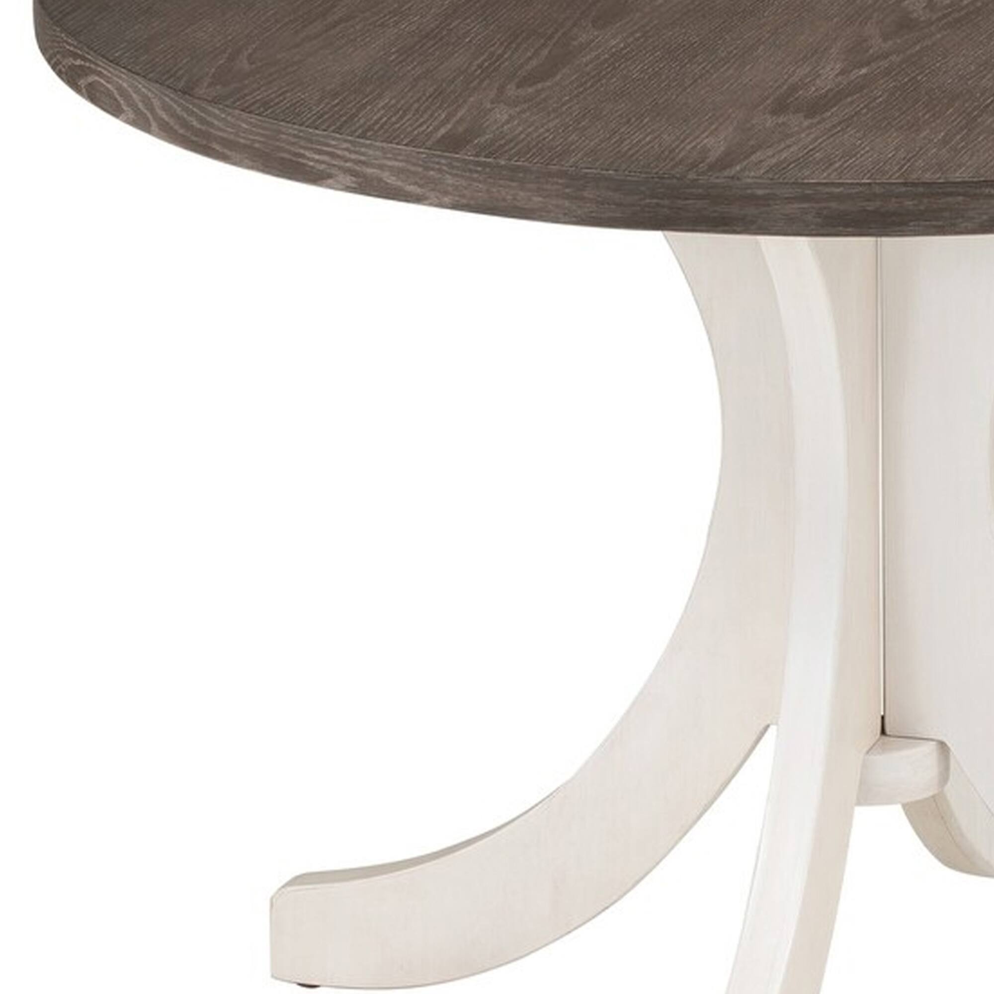 Alt View 1. Manhattan Lane - Aria Dining Table, 47 Inch Round Walnut Brown Top, White Flared Base - White, Dark Walnut Brown.