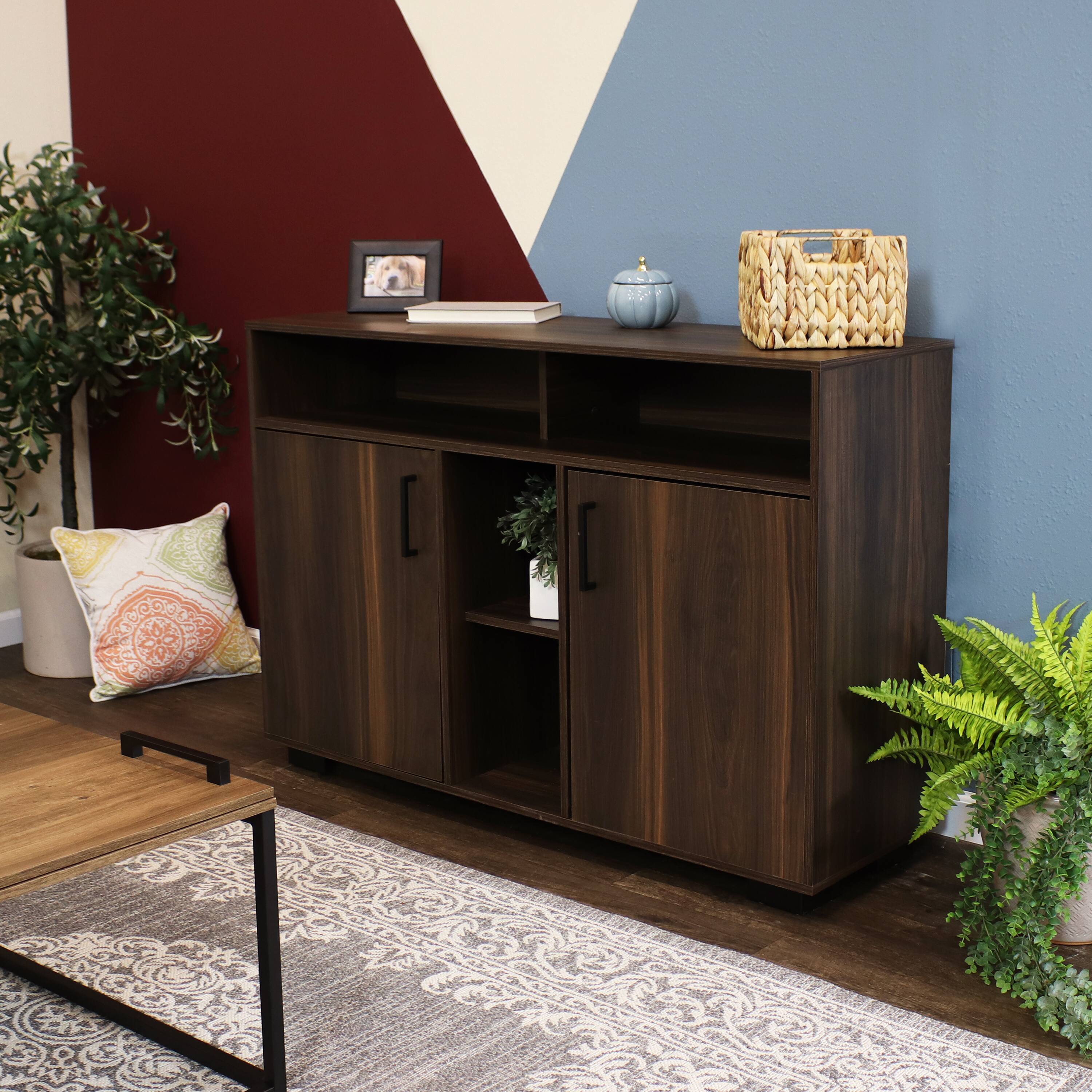 Alt View 4. Sunnydaze - 48.5" Anthony Sideboard Storage Buffet Cabinet with Shelves - Coffee Brown.