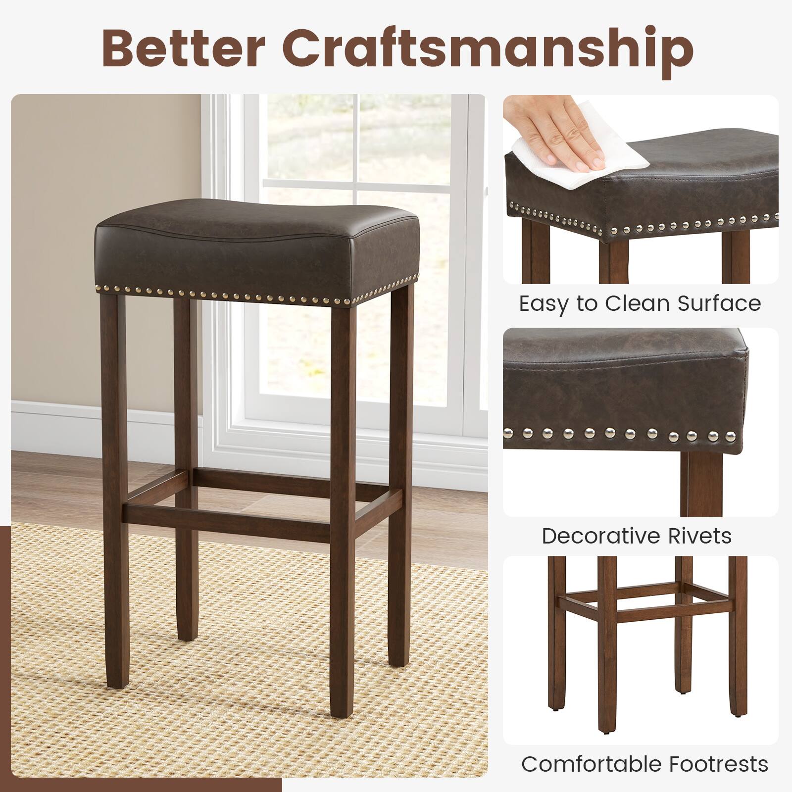 Better Craftsmanship Easy to Clean Surface Decorative Rivets Comfortable Footrests