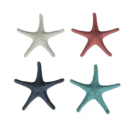Front. J.D. Yeatts - Set of 4 Cast Iron Starfish Home Decor Sea Sculpture Coastal Table Decorations - Multicolored.