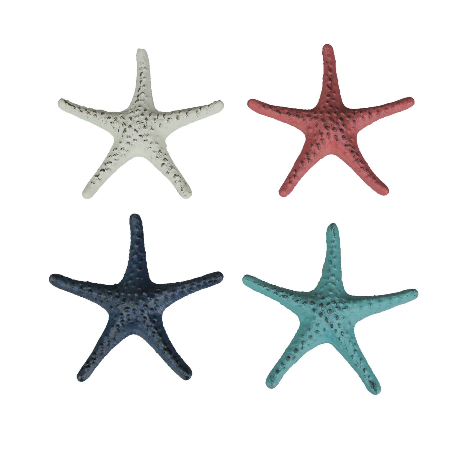 Front. J.D. Yeatts - Set of 4 Cast Iron Starfish Home Decor Sea Sculpture Coastal Table Decorations - Multicolored.