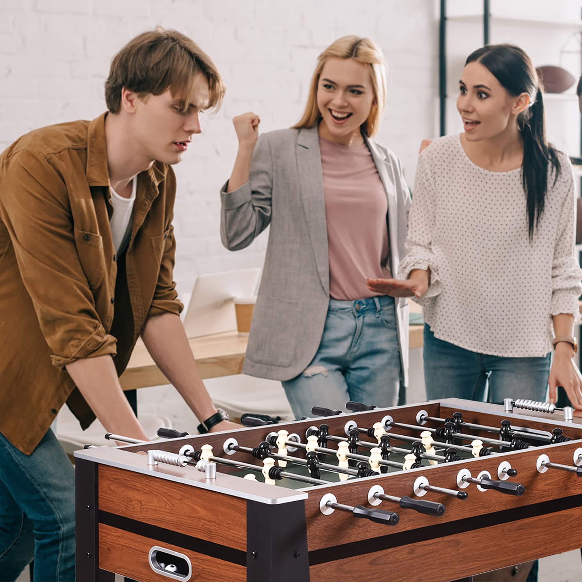 Alt View 11. Costway - 54'' Foosball Soccer Table Competition Sized Football Arcade Indoor Game Room - Brown+Black.