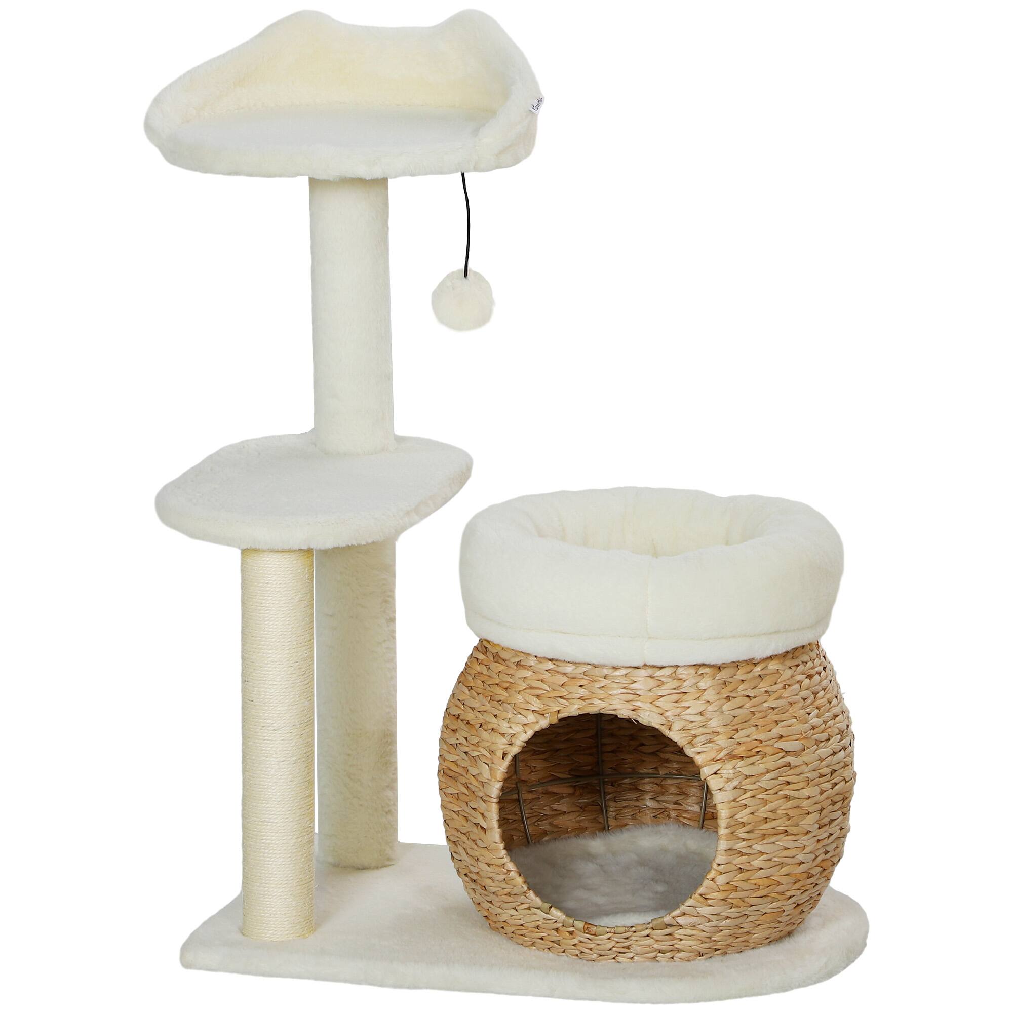 Alt View 5. Siljoy - 31" Cat Tree Tower with Natural Cat Tail Reed Condo, Bunny Velvet Beds & Scratching Posts for 1-2 Cats.