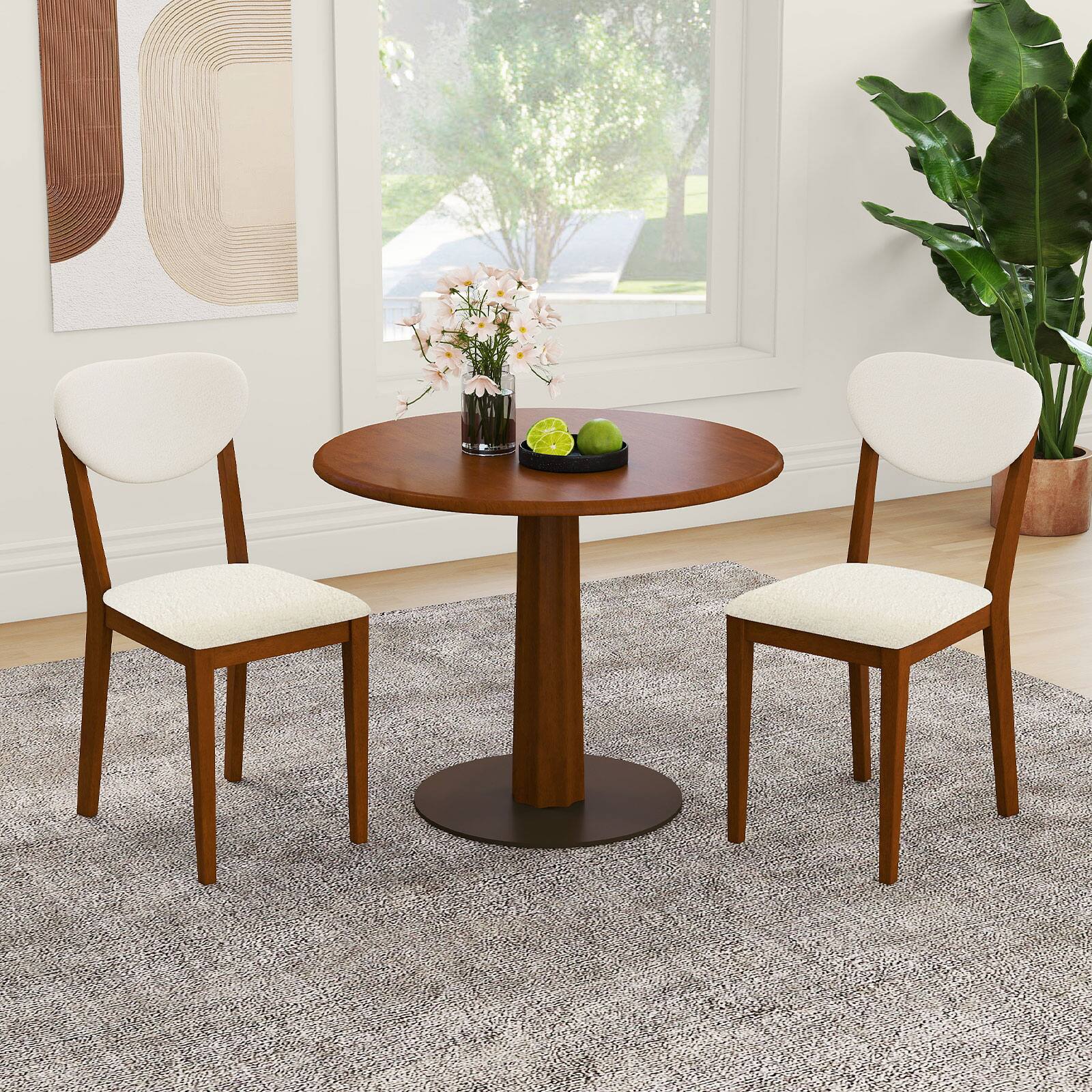 Alt View 3. Gymax - Gymax Sherpa Dining Chairs Set of 4 w/Rubber Wood Legs Padded Seat & Backrest - White.