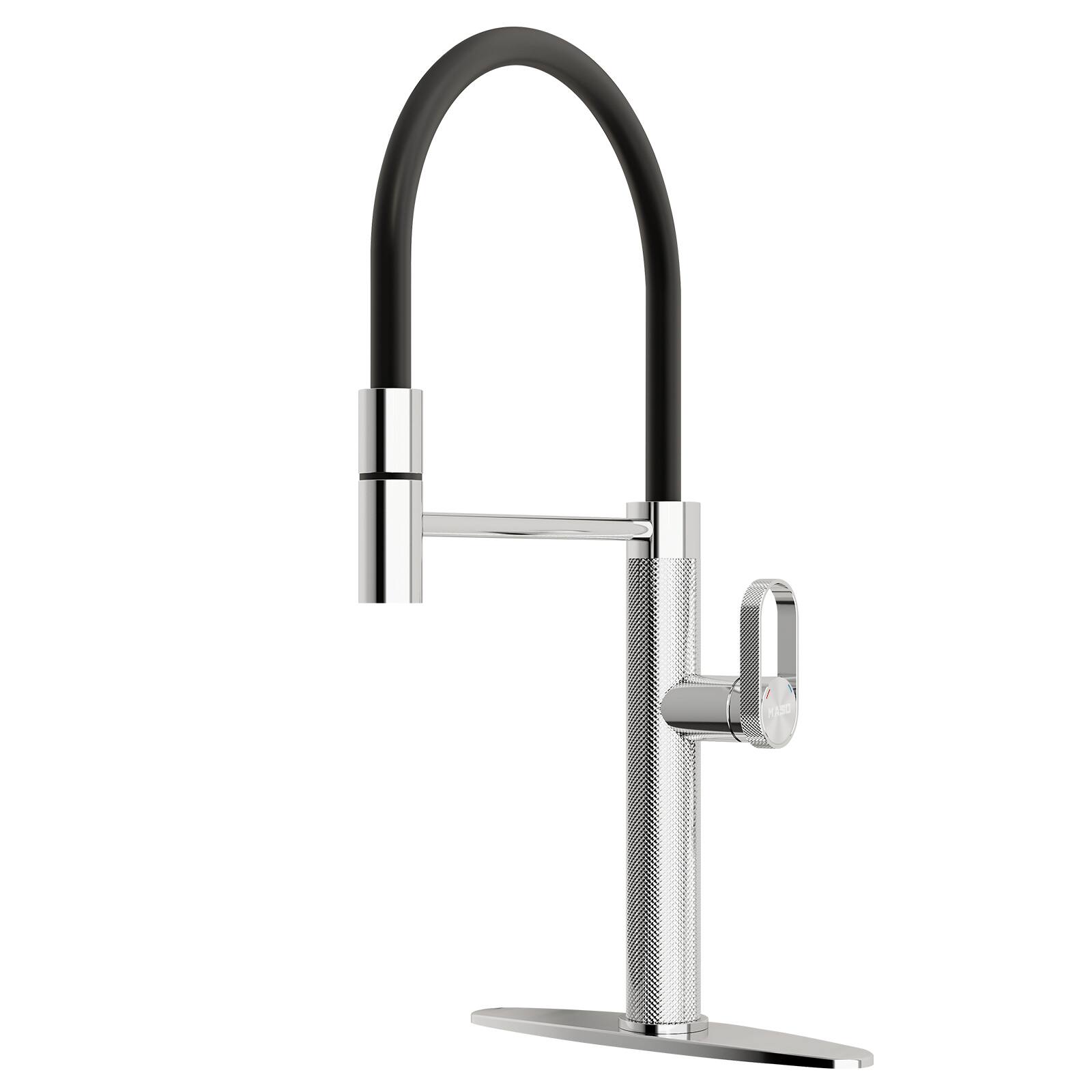 Front. ENZE - Kitchen Faucet with Pull-Down Sprayer 3 Spray Modes Single Handle High Arc Sink Faucet for Kitchen RV Laundry and Bar - Chrome.