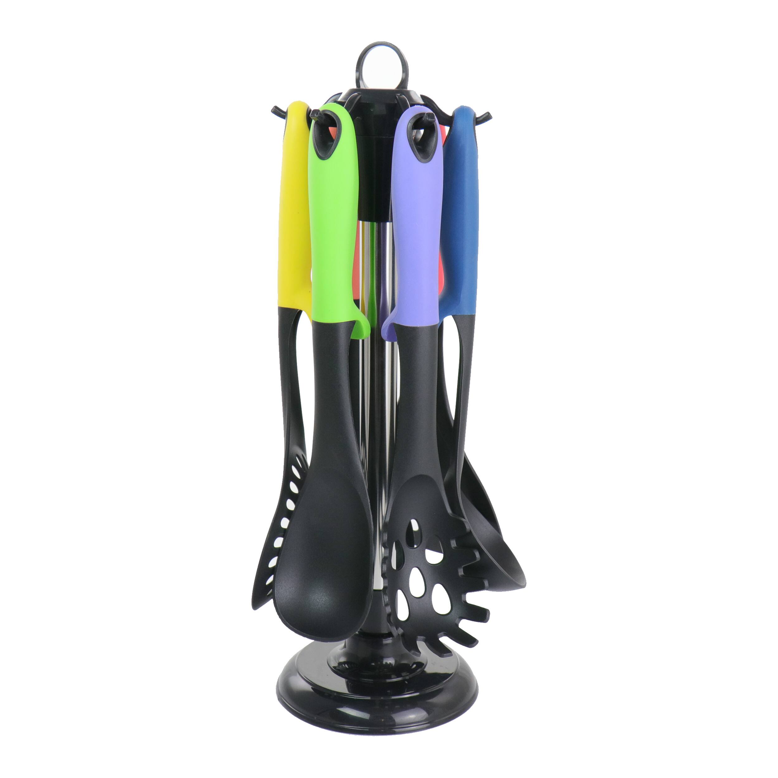 Front. MegaChef - MegaChef Assorted Color Nylon Cooking Utensils, Set of 7 - Black and Multi.