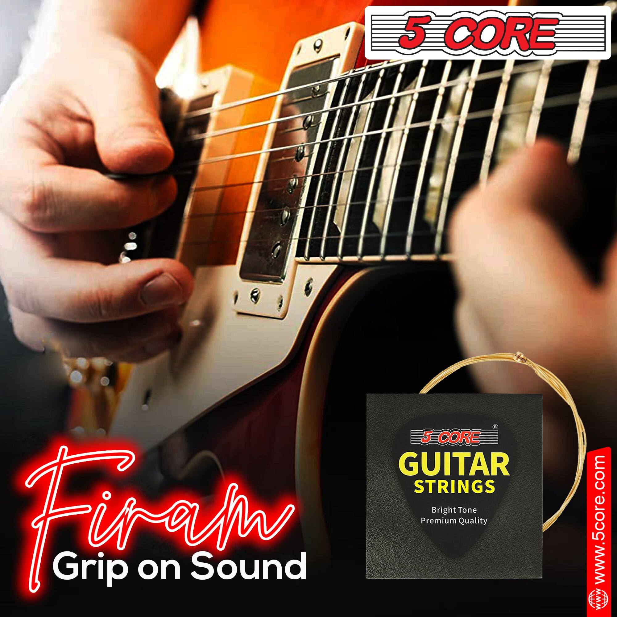 5 CORE GUITAR STRINGS  
Bright Tone  
Premium Quality  

Firam Grip on Sound  

www.5core.com