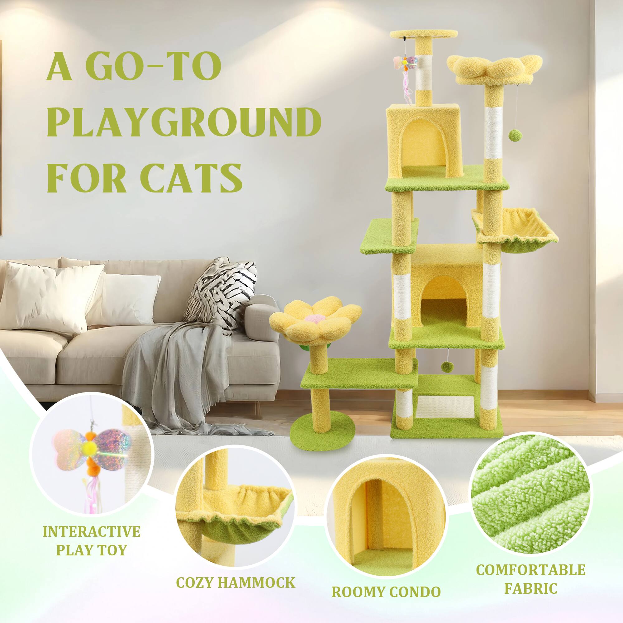 A GO-TO PLAYGROUND FOR CATS

- INTERACTIVE PLAY TOY
- COZY HAMMOCK
- ROOMY CONDO
- COMFORTABLE FABRIC