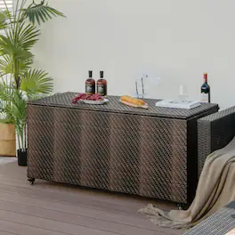Mondawe - 96 Gal PE Wicker Outdoor Storage Box with 4 Wheels and Waterproof Liner - Mix Brown