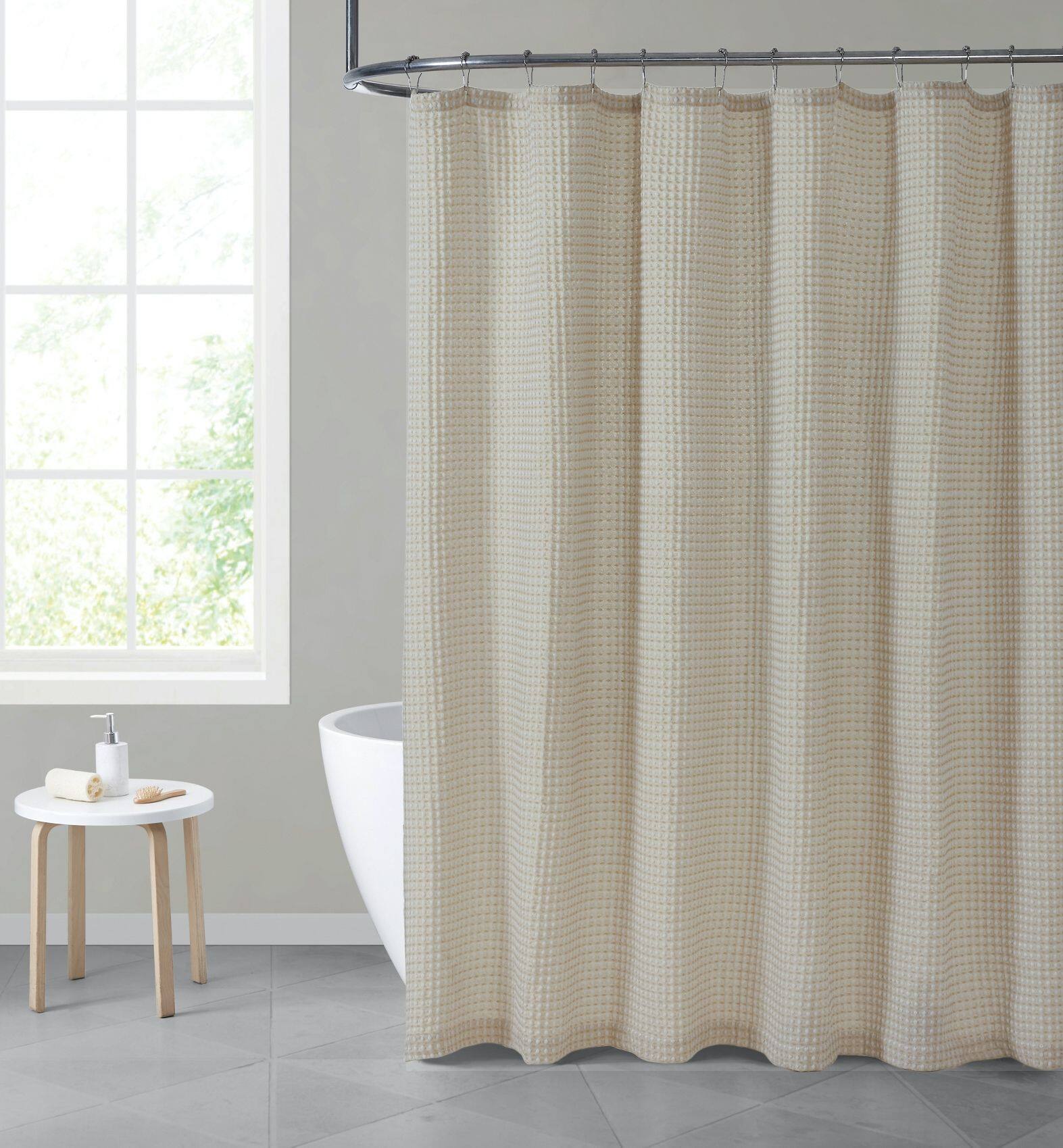 Front. Kate Aurora - Hotel Collection Premium Waffle Weave Mold & Mildew Resistant Fabric Shower Curtain by Kate Aurora - Beige/Taupe - Taupe.