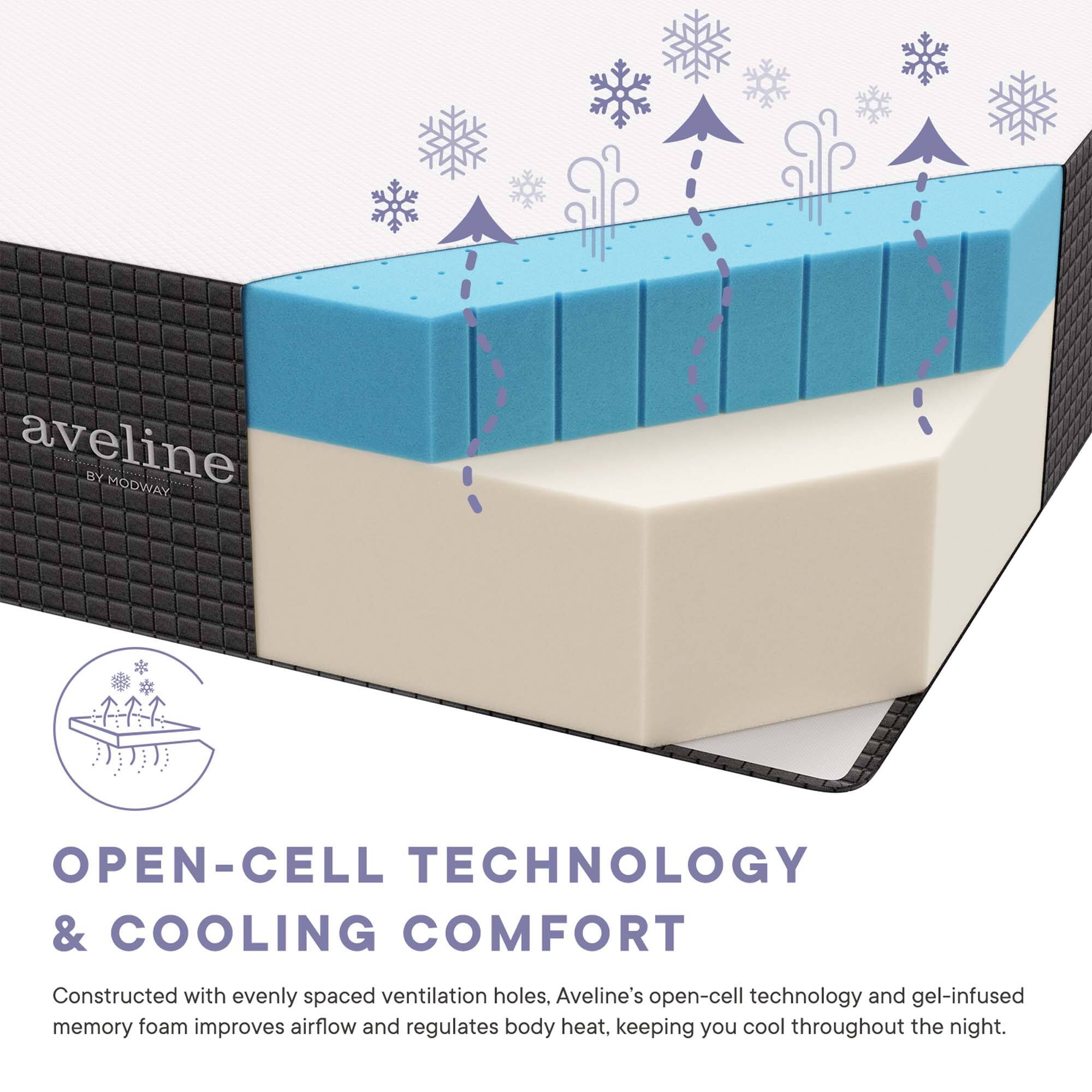 Aveline by Modway

Open-Cell Technology & Cooling Comfort

Constructed with evenly spaced ventilation holes, Aveline's open-cell technology and gel-infused memory foam improves airflow and regulates body heat, keeping you cool throughout the night.