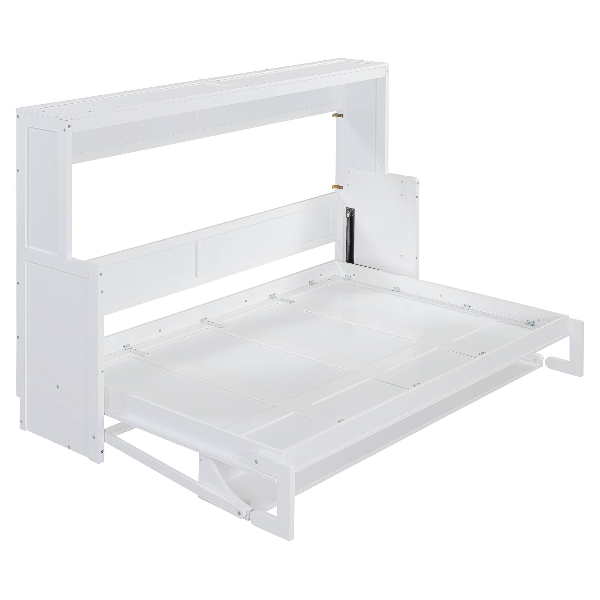 Alt View 4. Tiramisubest - White Wood Full Size Murphy Bed with Hydraulic Lift & Desk, Space-Saving and Sturdy - White.