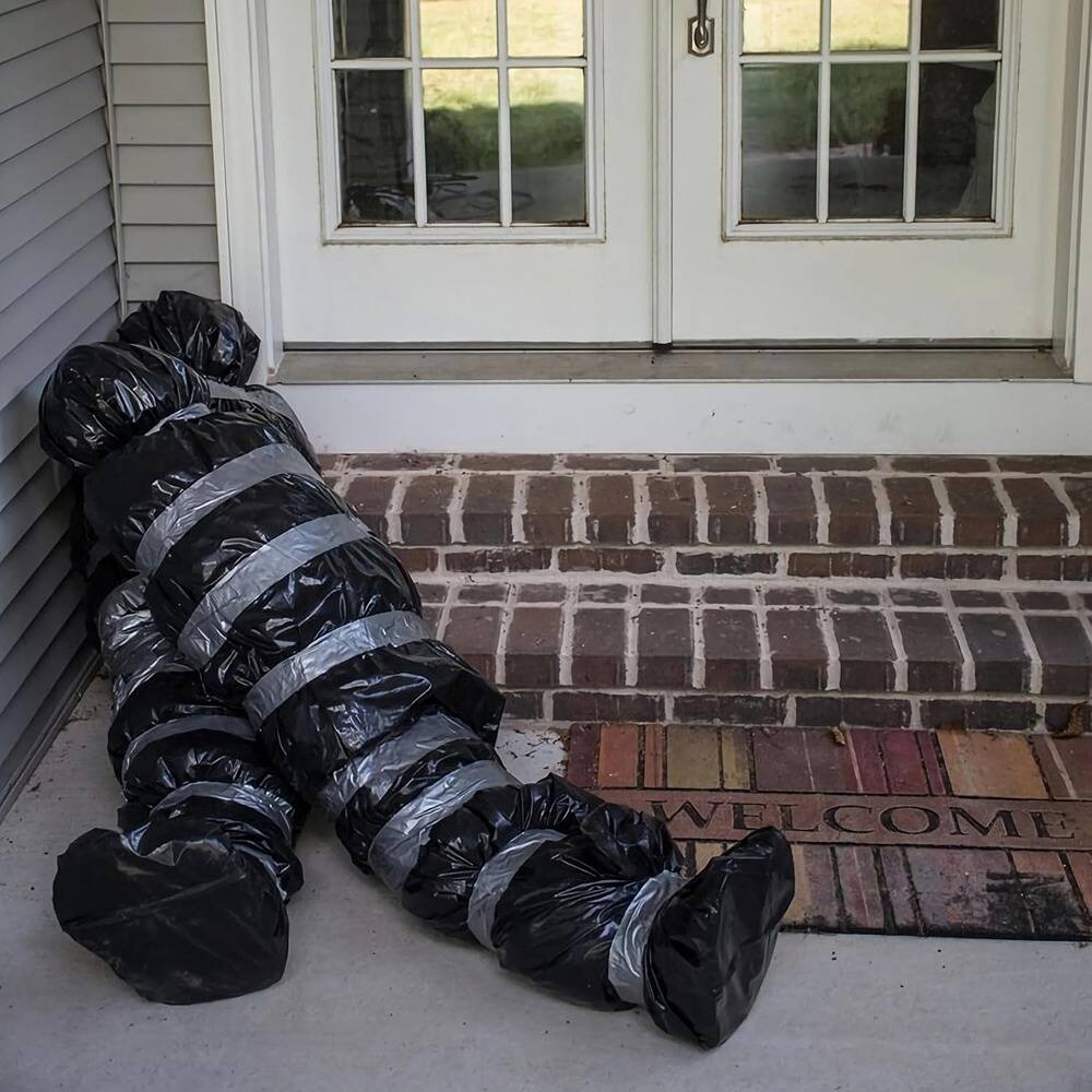 Front. RTMB - 5ft Hanging Corpse Halloween Prop, Creepy Outdoor Haunted House Decor - Silver,Tree.