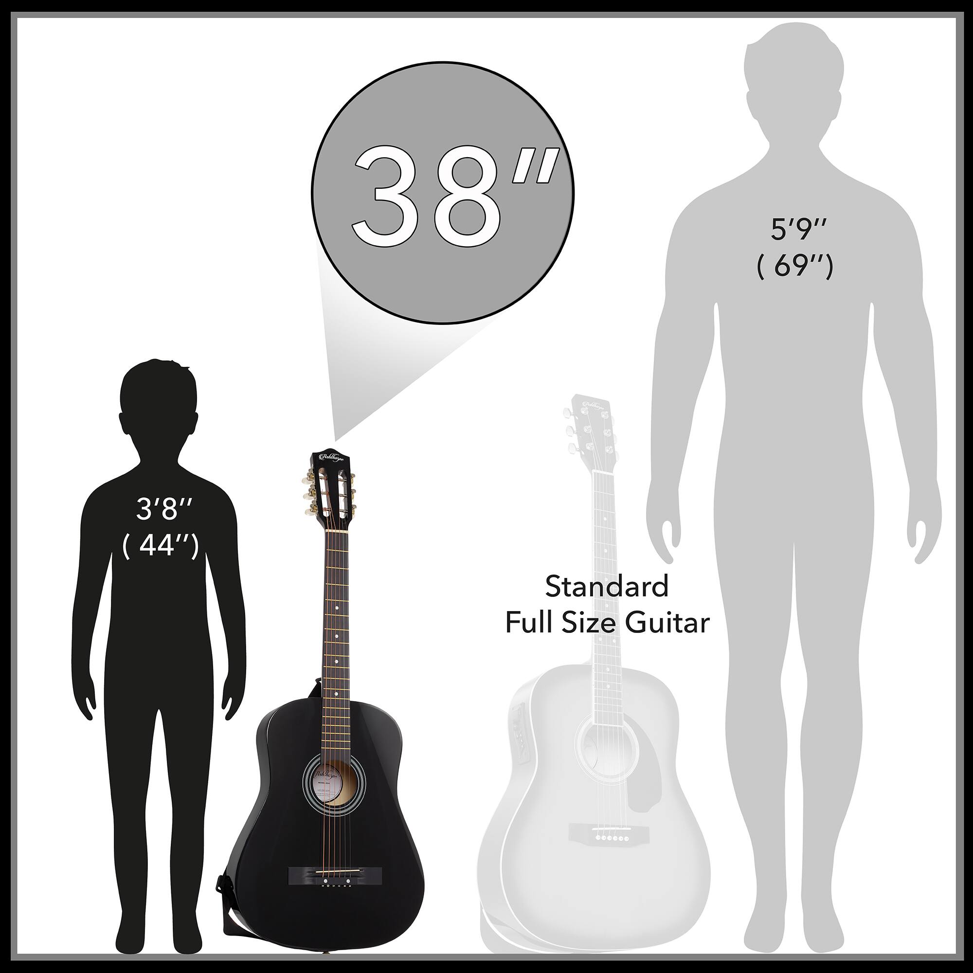 38"  
5'9" (69")  
3'8" (44")  
Standard Full Size Guitar