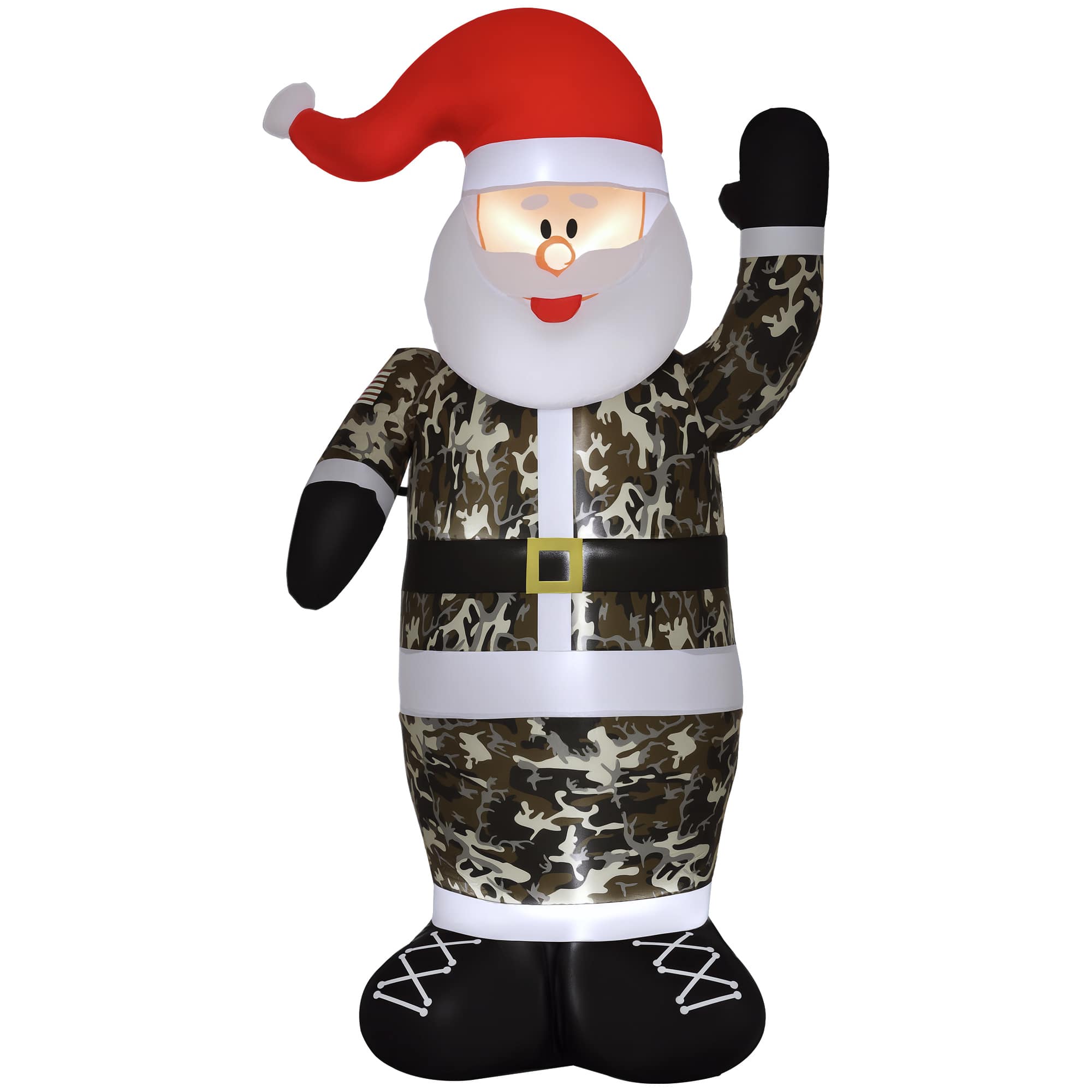 Homcom - 8ft Inflatable Santa in Camouflage, Outdoor Blow-Up Yard Christmas Decor with LED Lights - Camo,White, Red