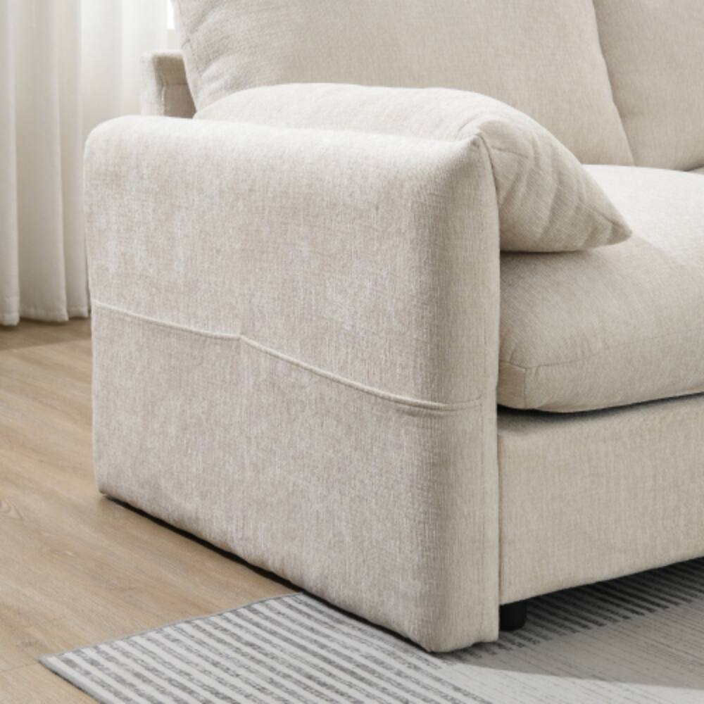 Alt View 4. LUCKY ONE - 96.5" L-Shape Chenille Sectional Sofa w/ Storage Ottoman USB Charger Phone Holder - Beige.