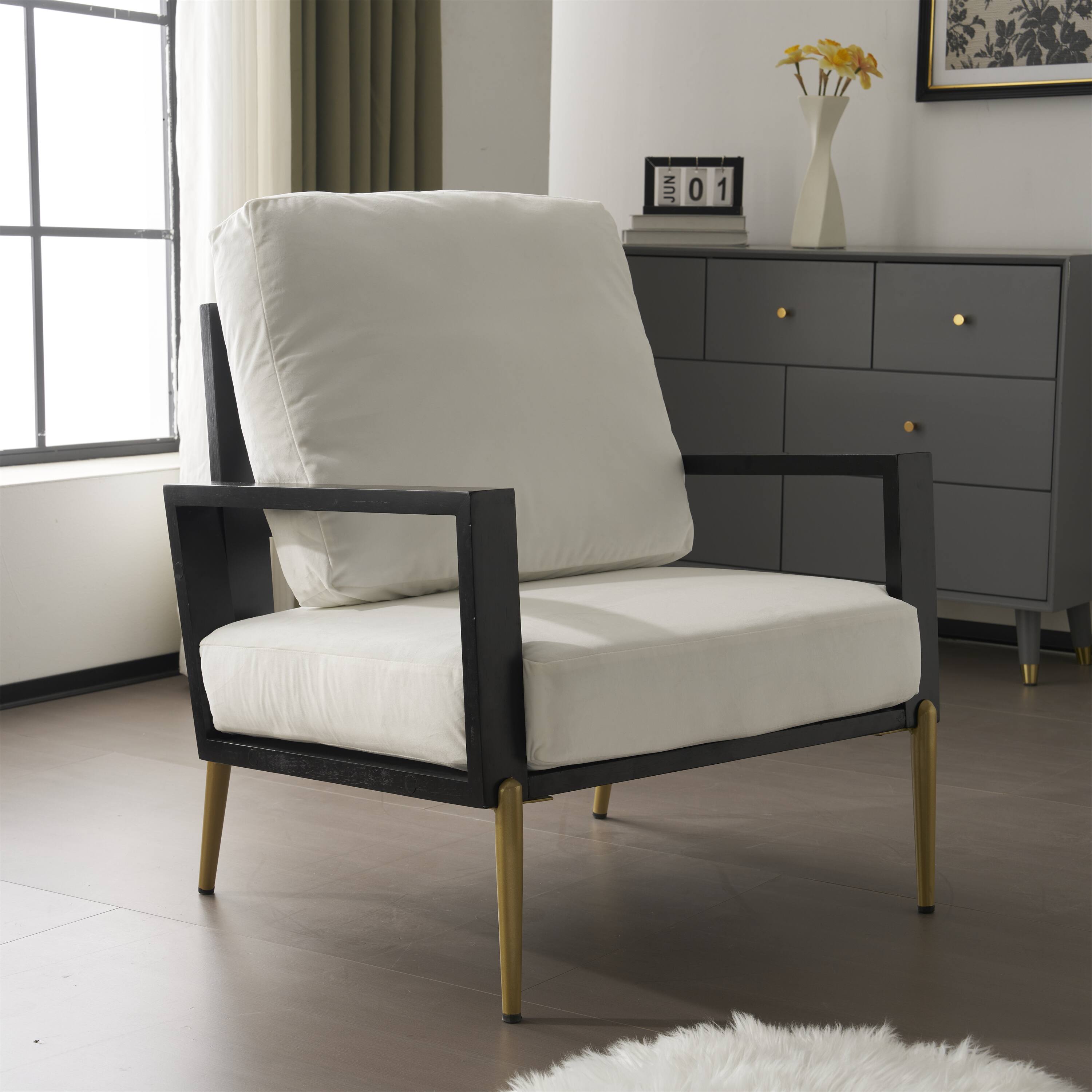 Alt View 1. Ecooso - Modern Low Back Accent Chair, Metal Legs & Pillow Back, Lounge Sofa Chair - White.
