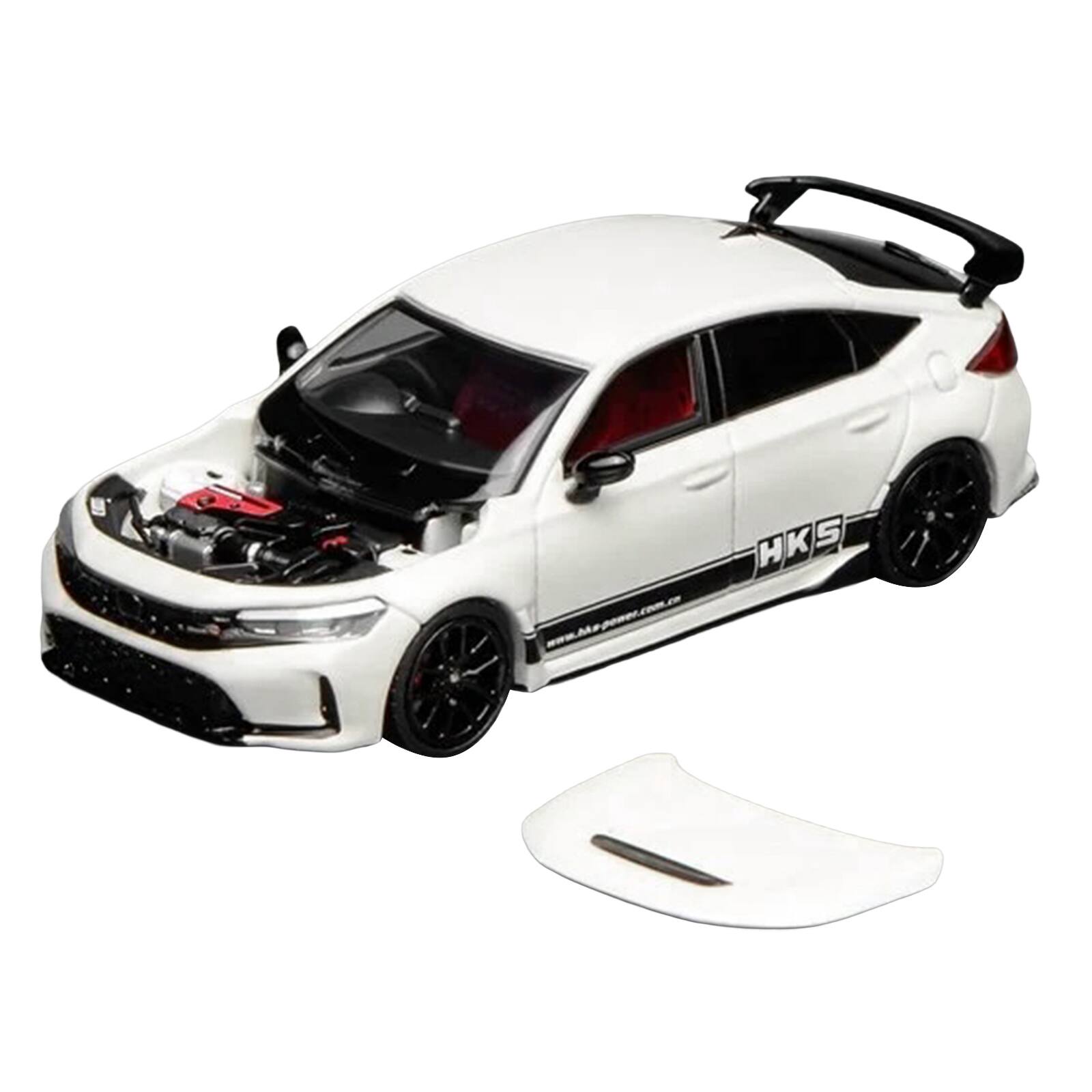 Alt View 1. MotorHelix - Honda Civic Type R (FL5) RHD (Right Hand Drive) "HKS" White with Black Stripes 1/64 Diecast Model Car by MotorHelix.