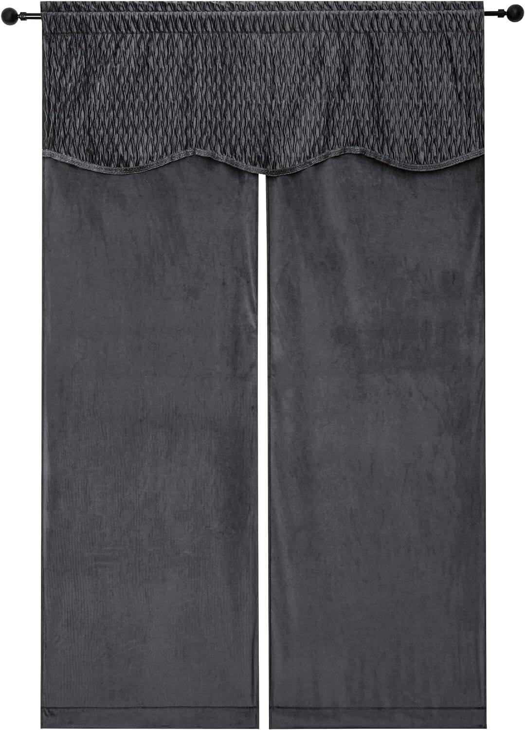 Angle. Kate Aurora - Kate Aurora Christmas Essentials Light Filtering Complete Attached Velvet Window Curtains & Valance Set - Gray - Gray.